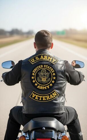 us Army Veteran Embroidered Patch Set - 3-Piece Large Gold & Black Tactical Military Emblem - Premium Iron-On or Sew-On Back Patches for Biker Vests, Jackets, and Gear in Kuwait