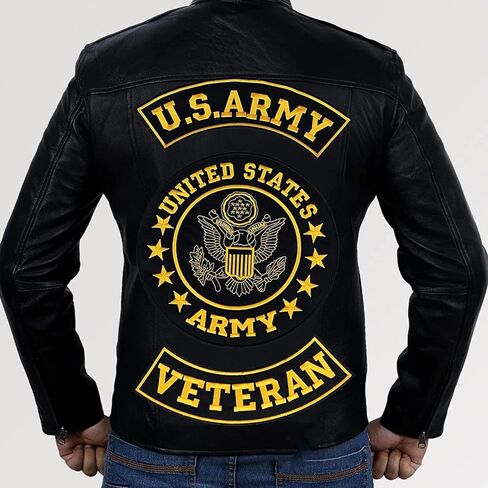 us Army Veteran Embroidered Patch Set - 3-Piece Large Gold & Black Tactical Military Emblem - Premium Iron-On or Sew-On Back Patches for Biker Vests, Jackets, and Gear in Kuwait