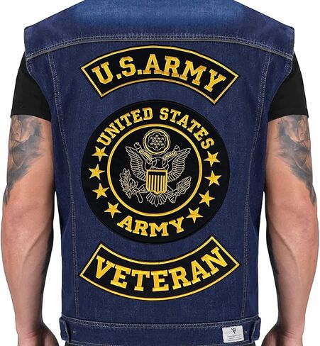 us Army Veteran Embroidered Patch Set - 3-Piece Large Gold & Black Tactical Military Emblem - Premium Iron-On or Sew-On Back Patches for Biker Vests, Jackets, and Gear in Kuwait