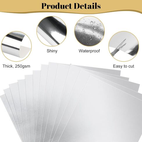 30 Sheets Silver Metallic Cardstock Paper,A4 Sized (250gsm) Reflective Mirrored Cardstock,Mirror Finish Silver Foil Board for DIY Crafts,Scrapbook Arts,Invitations,Thank You Cards,Decor in Saudi Arabia