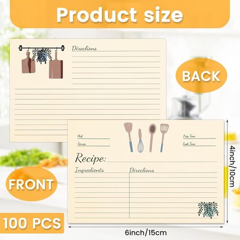 100 Pcs Recipe Cards 4x6, Double Sided Blank Cardstock Cards for Recording Recipes, Kitchen Diaries, Bridal Shower, Wedding, Housewarming, Banquet Preparation in Saudi Arabia
