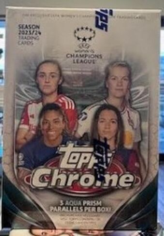 2023-24 Topps Chrome للسيدات UEFA Soccer Futbol Blaster Box مصنع مختوم 3 منكسرات أكوا بريزم لكل صندوق in Kuwait