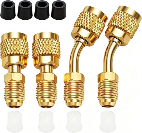 Aienxn R410A Mini Split Adapter, 5/16" Female to 1/4" Male Flare, 2 Straight Adapter and 2 Angled Adapter with 4PCS Hose Gasket for Air Conditioner and HVAC in Saudi Arabia