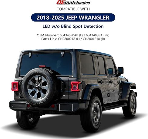 LED Tail Lights Compatible with 2018 2019 2020 2021 2022 2023 2024 2025 Jeep Wrangler Led Taillights W/O BLIS Rear Reverse Stop Brake Tail Lamp Assy Replacement OEM#68434889AB (Right Passenger Side) in Saudi Arabia