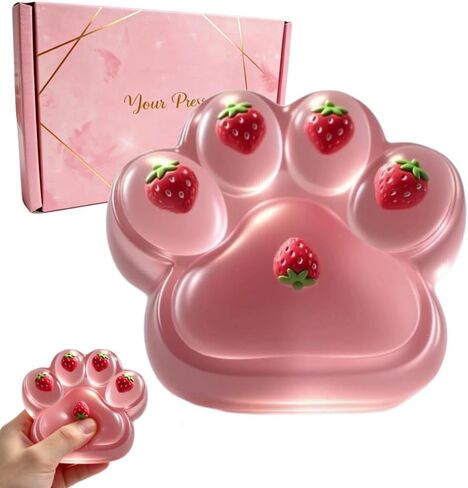Taba Squishy Paw Squeeze Toys - Oversized 5-inch Cat Paw Squishy Fidget Toys for Kids and Adults,Stress Relief Kawaii Strawberry Cat Paw Toys,Relieves Stress Anxiety Gifts,for Birthday (Pink) in Kuwait
