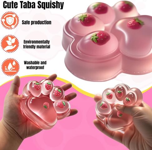 Taba Squishy Paw Squeeze Toys - Oversized 5-inch Cat Paw Squishy Fidget Toys for Kids and Adults,Stress Relief Kawaii Strawberry Cat Paw Toys,Relieves Stress Anxiety Gifts,for Birthday (Pink) in Kuwait