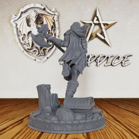 DND Minis for Miniature Game & Fantasy Role Playing - Tabletop Unpainted Miniatures for Dungeon Masters, 28mm Scale TTRPG Accessory Figure with Scenic Base - Angry Barbarian (AS212) in Kuwait
