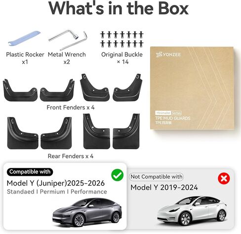 YONZEE 8-Pack Front & Rear Mud Flaps for Tesla Model Y Juniper Accessories 2026 2025 [Protect Paint, No Drilling Required], TPE Splash Guard, All Weather Mud Guards Body Kits for Tesla New Model Y in Saudi Arabia