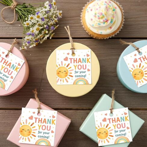 50 Pcs Round First Trip Around The Sun Thank You Tags, Sunshine Rainbow Theme Paper Gift Tags with Jute Twine for 1st Birthday Party Favors, Thank You for Coming! Decoration Supplies in Saudi Arabia