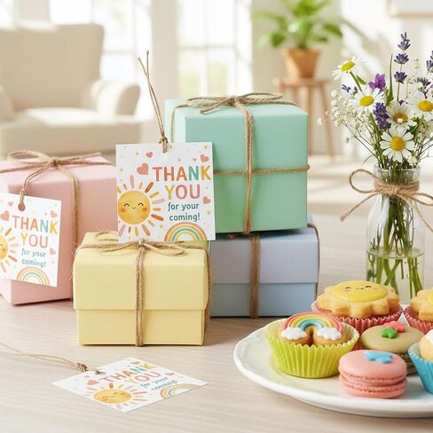 50 Pcs Round First Trip Around The Sun Thank You Tags, Sunshine Rainbow Theme Paper Gift Tags with Jute Twine for 1st Birthday Party Favors, Thank You for Coming! Decoration Supplies in Saudi Arabia