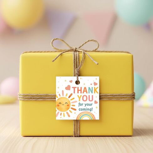 50 Pcs Round First Trip Around The Sun Thank You Tags, Sunshine Rainbow Theme Paper Gift Tags with Jute Twine for 1st Birthday Party Favors, Thank You for Coming! Decoration Supplies in Saudi Arabia