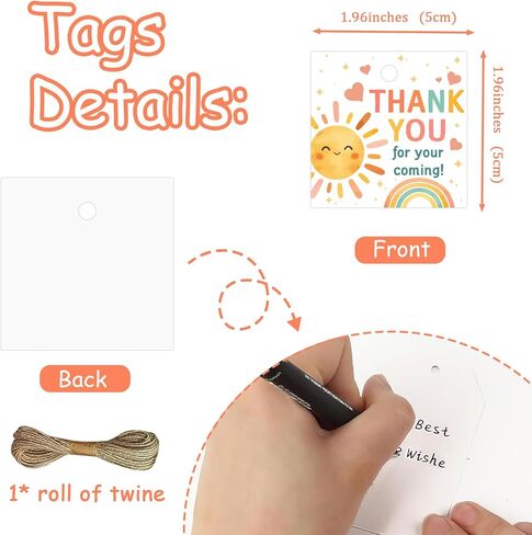 50 Pcs Round First Trip Around The Sun Thank You Tags, Sunshine Rainbow Theme Paper Gift Tags with Jute Twine for 1st Birthday Party Favors, Thank You for Coming! Decoration Supplies in Saudi Arabia