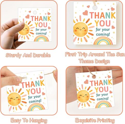 50 Pcs Round First Trip Around The Sun Thank You Tags, Sunshine Rainbow Theme Paper Gift Tags with Jute Twine for 1st Birthday Party Favors, Thank You for Coming! Decoration Supplies in Saudi Arabia