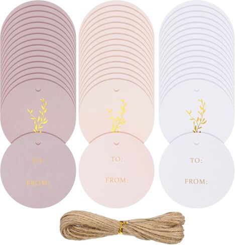 48Pcs Floral Gift Tags with String Attached 2.2in Handmade Tags Round Gift Bag Tags for Gift Wrapping Wedding Parties Baby Shower Birthday Presents Favor (3 Colors) in Kuwait