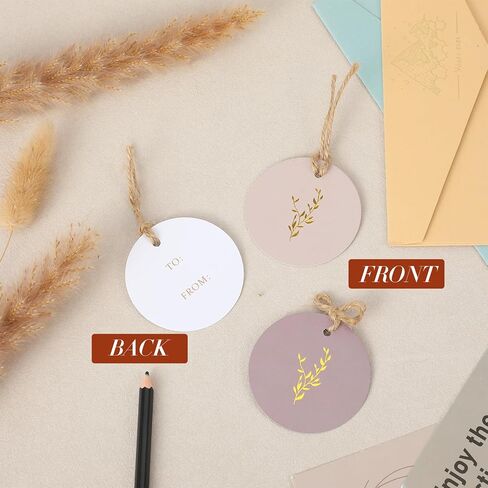48Pcs Floral Gift Tags with String Attached 2.2in Handmade Tags Round Gift Bag Tags for Gift Wrapping Wedding Parties Baby Shower Birthday Presents Favor (3 Colors) in Kuwait