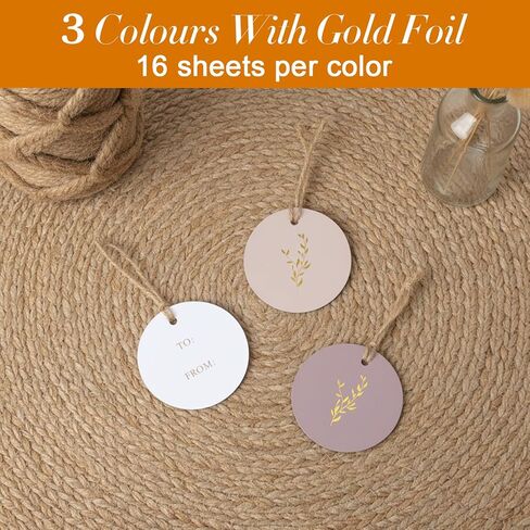 48Pcs Floral Gift Tags with String Attached 2.2in Handmade Tags Round Gift Bag Tags for Gift Wrapping Wedding Parties Baby Shower Birthday Presents Favor (3 Colors) in Kuwait
