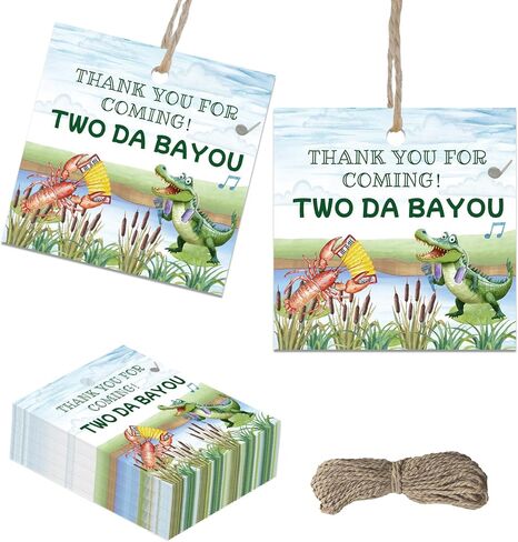 50PCS Bayou Thank You Tags Two Da Bayou Crocodile Birthday Party Decorations Alligator Crawfish Swamp Gift Paper Tags for Boys Girls Jungle Safari Animals Reptile 2nd Birthday Party Favors Supplies in Saudi Arabia