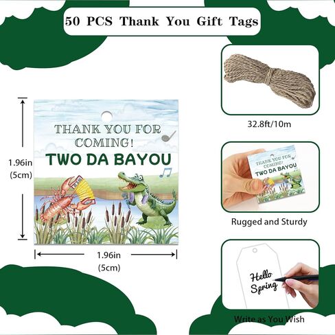 50PCS Bayou Thank You Tags Two Da Bayou Crocodile Birthday Party Decorations Alligator Crawfish Swamp Gift Paper Tags for Boys Girls Jungle Safari Animals Reptile 2nd Birthday Party Favors Supplies in Saudi Arabia