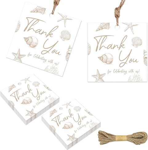 50Pcs Sea You Soon Baby Shower Thank You Tags with String, Thank You for Celebrating with Us Gift Tag, Under The Sea Seashell Square Thank You Tags for Ocean Animal Baby Shower Decor Party Supplies in Kuwait