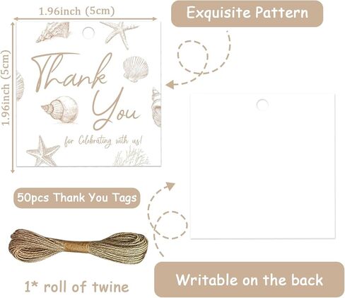 50Pcs Sea You Soon Baby Shower Thank You Tags with String, Thank You for Celebrating with Us Gift Tag, Under The Sea Seashell Square Thank You Tags for Ocean Animal Baby Shower Decor Party Supplies in Kuwait