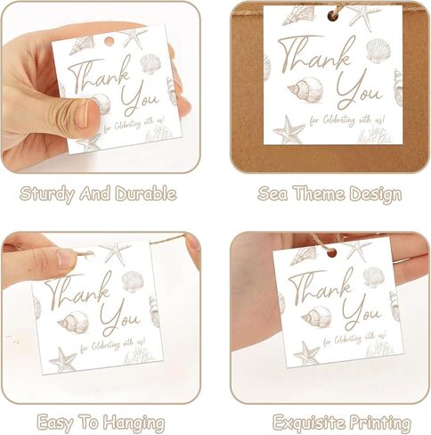 50Pcs Sea You Soon Baby Shower Thank You Tags with String, Thank You for Celebrating with Us Gift Tag, Under The Sea Seashell Square Thank You Tags for Ocean Animal Baby Shower Decor Party Supplies in Kuwait
