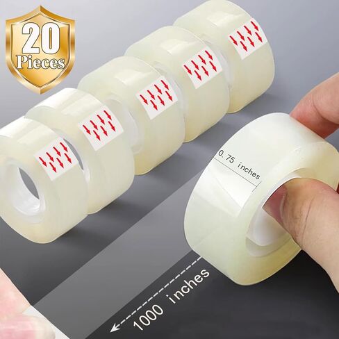عبوات الشريط، 20 لفة شريط تغليف الهدايا الأساسي مقاس 1 بوصة، مناسب لموزع الشريط الشفاف تقريبًا، 3/4 بوصة × 1000 بوصة لكل لفة، إجمالي 20000 بوصة. in Kuwait