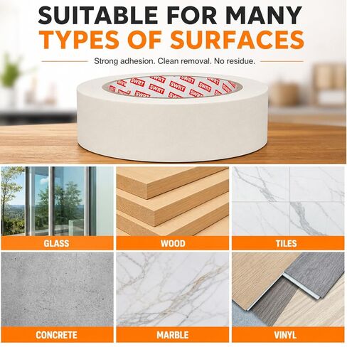 SWRT Masking Tape, 1 Inch x 55 Yards, 2 Rolls (110 Yards Total), White Tape for Painting, Clean Removal Multi-Surface Paper Tape for Walls, Crafts, Labeling, School & Home Use in Kuwait
