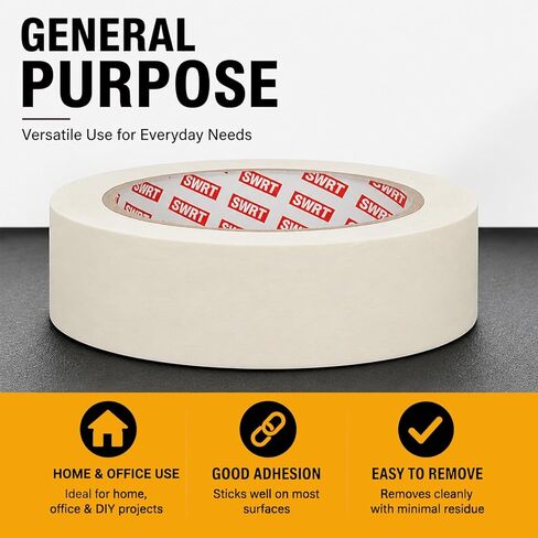 SWRT Masking Tape, 1 Inch x 55 Yards, 2 Rolls (110 Yards Total), White Tape for Painting, Clean Removal Multi-Surface Paper Tape for Walls, Crafts, Labeling, School & Home Use in Kuwait
