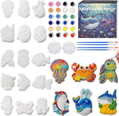Yamgqus 24 Pcs Paint Your Own Plaster Jungle Animals Painting Kit, DIY Ceramic Arts and Crafts for Kids and Adults, Children Birthday Gift Party Event (Animal) in Saudi Arabia