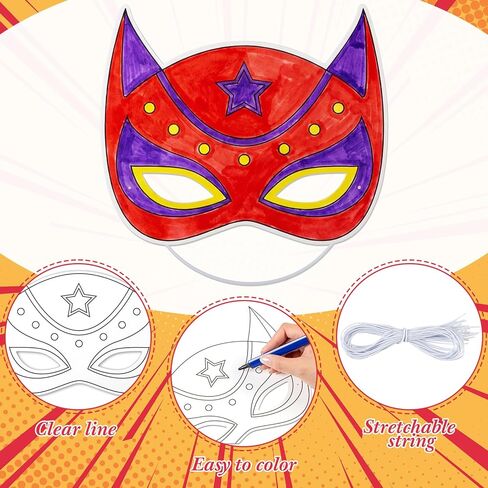 24 Pcs Color Your Own Hero Mask DIY Blank Paper Masks Hero Theme Party Favors Paper Masks for Crafts Blank Graffiti Favor Gift Birthday Costume Party Supplies Decor Activity Coloring Game in Kuwait