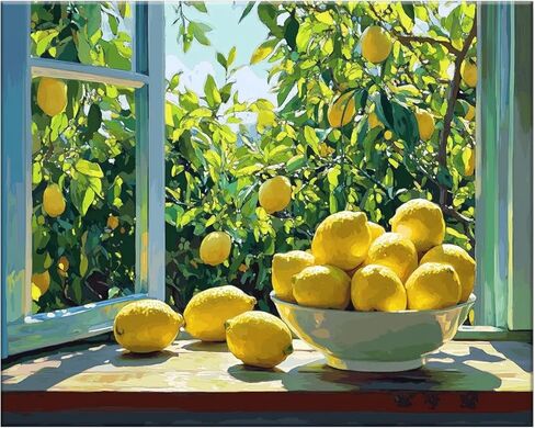 Number Artist Lemon Foliage Paint by Numbers Kit for Adults Beginner – DIY Acrylic Painting by Number on Canvas, Easy Number Painting Kits for Home Wall Decor 16x20in, No Frame in Saudi Arabia