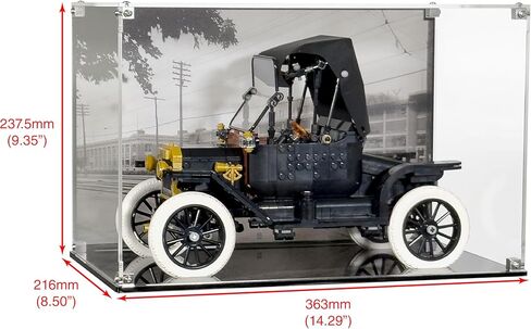 Display Case Compatible with LEGO Icons Ford Model T 11376 – UV-Printed Background, Dustproof Acrylic Showcase, Set Not Included in Kuwait
