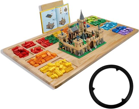 Building Baseplate Table Fit for Lego, Wooden 360° Rotation Building Tray Table with Spill Prevention and Sorting Design, Suitable for Card Games, Puzzles and Building Block Creations in Saudi Arabia