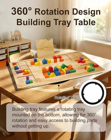 Building Baseplate Table Fit for Lego, Wooden 360° Rotation Building Tray Table with Spill Prevention and Sorting Design, Suitable for Card Games, Puzzles and Building Block Creations in Saudi Arabia