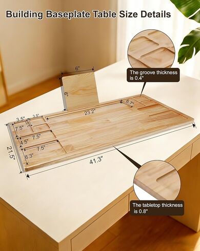 Building Baseplate Table Fit for Lego, Wooden 360° Rotation Building Tray Table with Spill Prevention and Sorting Design, Suitable for Card Games, Puzzles and Building Block Creations in Saudi Arabia