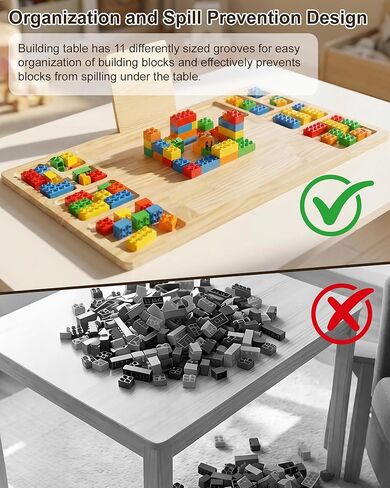 Building Baseplate Table Fit for Lego, Wooden 360° Rotation Building Tray Table with Spill Prevention and Sorting Design, Suitable for Card Games, Puzzles and Building Block Creations in Saudi Arabia
