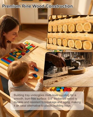 Building Baseplate Table Fit for Lego, Wooden 360° Rotation Building Tray Table with Spill Prevention and Sorting Design, Suitable for Card Games, Puzzles and Building Block Creations in Saudi Arabia