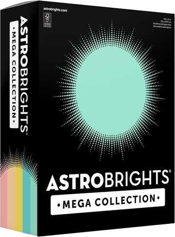 مجموعة Astrobrights Mega، بطاقات ملونة، تشكيلة باستيل مثقوبة، 6 ألوان موسعة، 324 ورقة، 65 رطل/176 جرامًا للمتر المربع، 8.5 بوصة × 11 بوصة - المزيد من الألوان، المزيد من الأوراق! (91671) in Kuwait