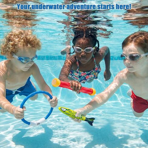 PARENTSWELL 17 Pcs Pool Diving Toys for Kids Adults, Swimming Pool Toy Set Includes 8 Dive Torpedos, 5 Diving Sticks & 4 Diving Rings for Swim Pool Games, Water Fun Games in Kuwait