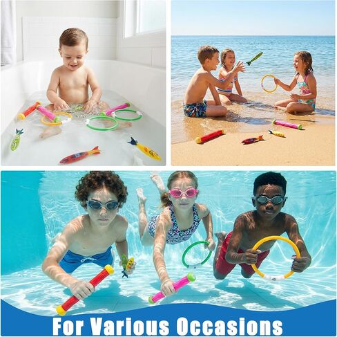 PARENTSWELL 17 Pcs Pool Diving Toys for Kids Adults, Swimming Pool Toy Set Includes 8 Dive Torpedos, 5 Diving Sticks & 4 Diving Rings for Swim Pool Games, Water Fun Games in Kuwait