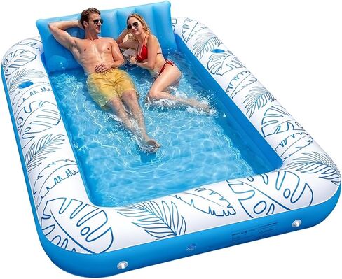 XL Inflatable Tanning Pool Float for 2 Adults with Lights,4 in 1 Suntan Tub Raft Float with Pillow, Cup Holders,85" X 59" Extra Large Blow Up Pool Floats for Sunbathing, Pool, Backyard, Beach, Lake in Saudi Arabia
