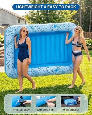 XL Inflatable Tanning Pool Float for 2 Adults with Lights,4 in 1 Suntan Tub Raft Float with Pillow, Cup Holders,85" X 59" Extra Large Blow Up Pool Floats for Sunbathing, Pool, Backyard, Beach, Lake in Saudi Arabia