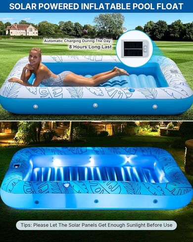 XL Inflatable Tanning Pool Float for 2 Adults with Lights,4 in 1 Suntan Tub Raft Float with Pillow, Cup Holders,85" X 59" Extra Large Blow Up Pool Floats for Sunbathing, Pool, Backyard, Beach, Lake in Saudi Arabia