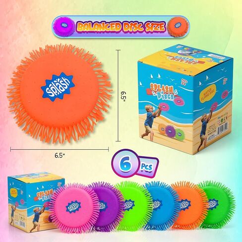 4E's Novelty 6 Pack Water Splash Discs, Throw & Catch Game, Absorbs Water 6.5" Floating Saucer, Reusable Splash Balls Bombs, Pool Toys that Float for Kids Adults, Beach Games, Outdoor Water Game in Kuwait