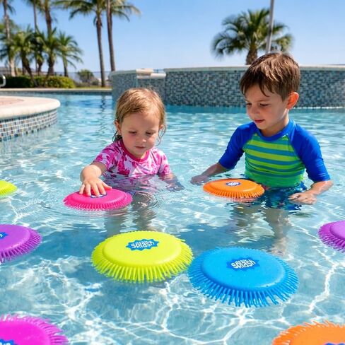 4E's Novelty 6 Pack Water Splash Discs, Throw & Catch Game, Absorbs Water 6.5" Floating Saucer, Reusable Splash Balls Bombs, Pool Toys that Float for Kids Adults, Beach Games, Outdoor Water Game in Kuwait