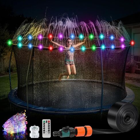 Trampoline Sprinkler with Lights - 16 Colors LED Trampoline Water Sprinkler, Remote Control Waterproof Sprinkler for Trampoline, Trampoline Water Accessories for 8-12FT in Saudi Arabia