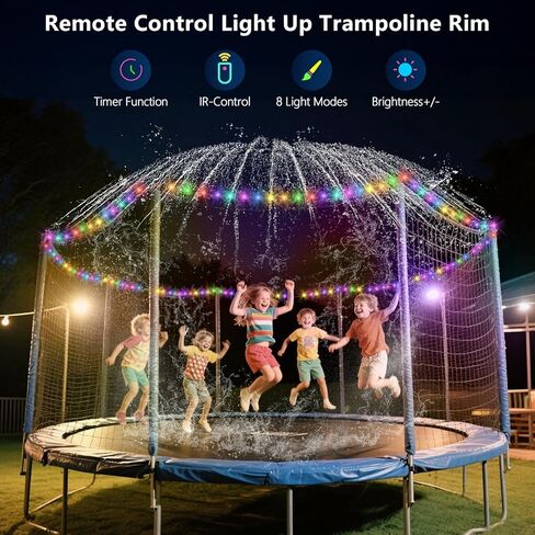 Trampoline Sprinkler with Lights - 16 Colors LED Trampoline Water Sprinkler, Remote Control Waterproof Sprinkler for Trampoline, Trampoline Water Accessories for 8-12FT in Saudi Arabia