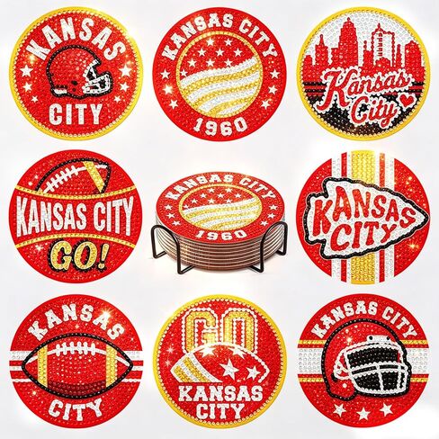 8PCS Diamond Painting Coasters Kits with Holder, 5D DIY Football Design Diamond Coasters Art Sets for Green Bay Team Fans Home Decor and Gift, Acrylic in Saudi Arabia