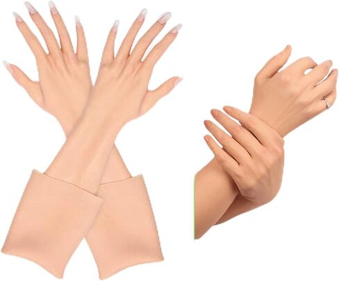 Silicone Female Gloves Full Arm 1 Pair Soft Realistic Skin Long Gloves Women in Saudi Arabia