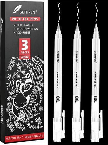 GETHPEN White Gel Pens, 0.8mm Fine Point Gel Ink Pen Set – 3 Pack Opaque Archival Ink for Black Paper Drawing, Sketching, Card Making & Bullet Journaling in Saudi Arabia
